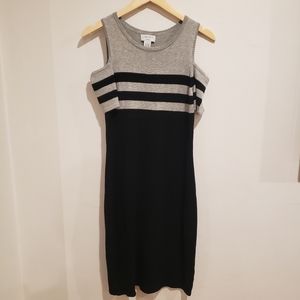 Carmen Marc Valvo Women's Soft Cut Out Knit Sweater Dress Black Gray Size Small